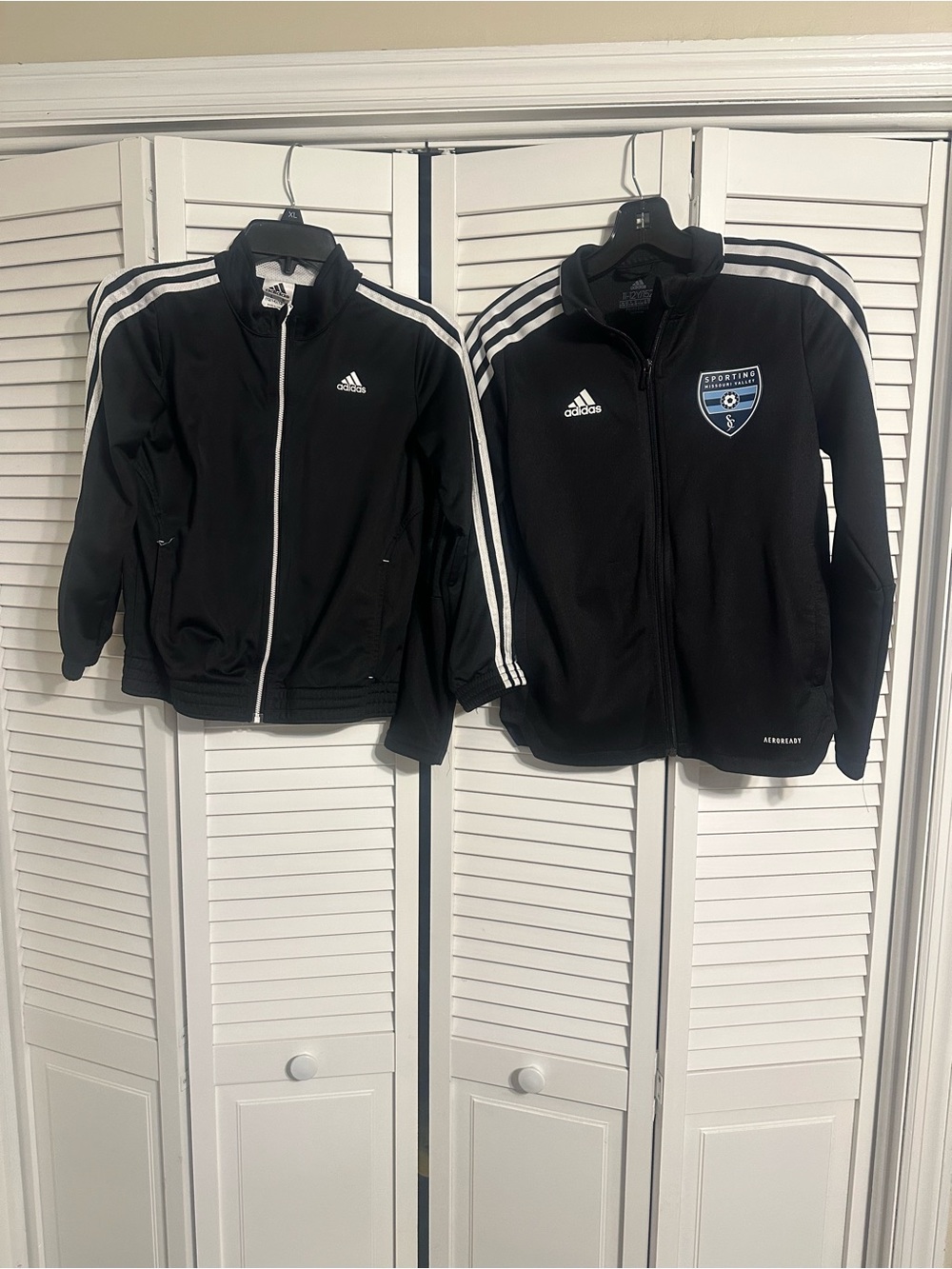 2 Adidas Black Zip-Up Track Jackets with White Stripes